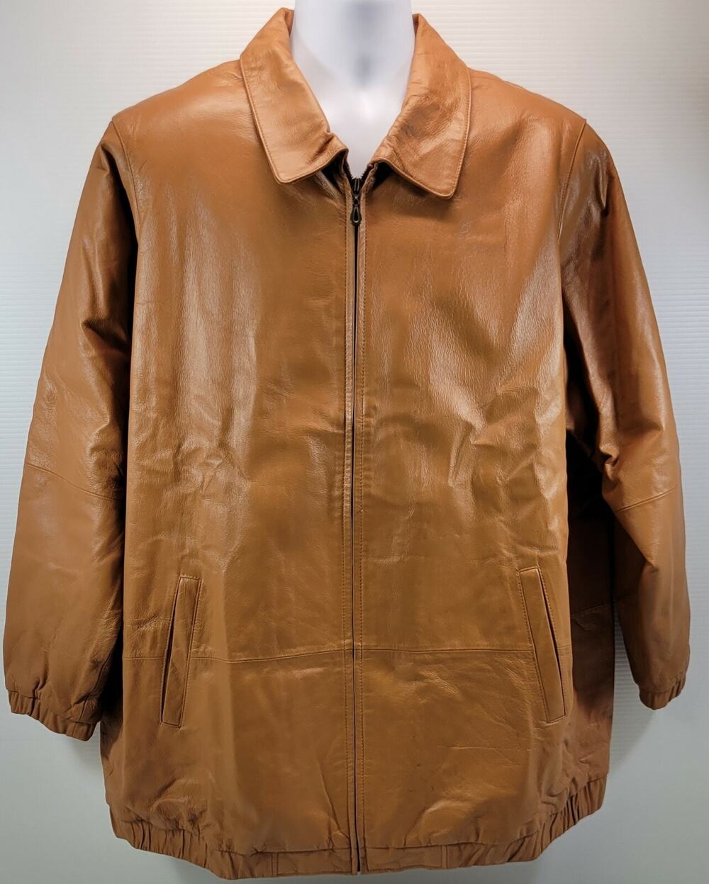II) Vintage Women's Venezia Tan Brown Leather Bomber Jacket Size 24W
